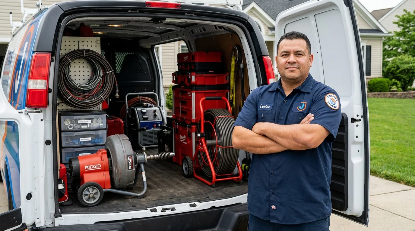 Professional drain cleaning equipment and Johns Plumbing LLC plumber in Chester