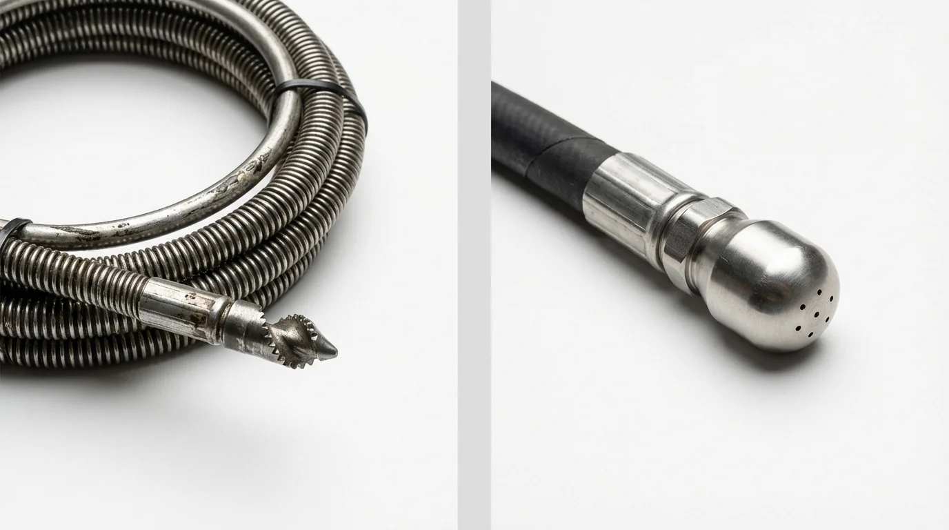 Drain snake cable and hydro jetting nozzle used for drain cleaning in Chester, VT
