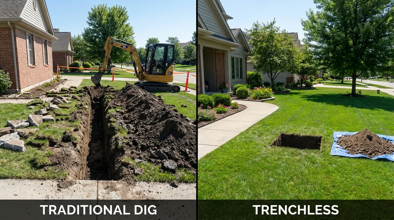 Trenchless sewer repair with minimal yard damage versus traditional excavation in Chester, VT